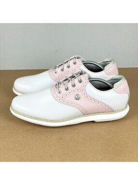 FootJoy Traditions Leather Golf Shoes Womens 9.5 White Pink Low Top Saddle Shoes